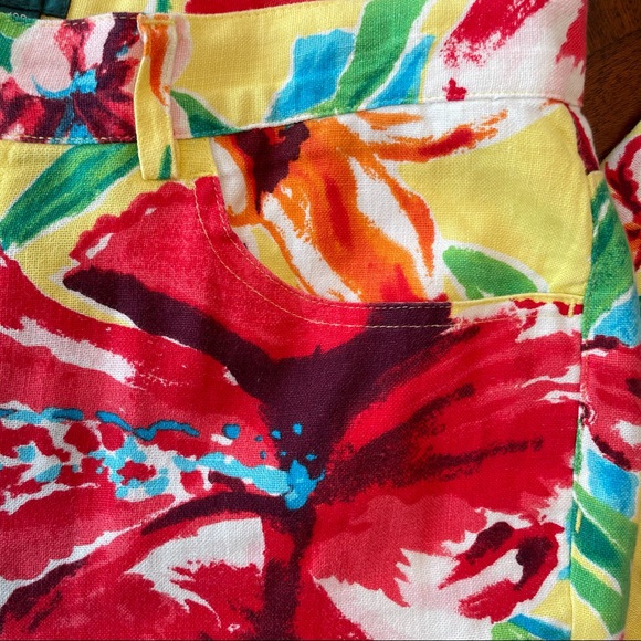 Ralph Lauren Floral Linen Hibiscus Cropped Capris - Picture 6 of 10
